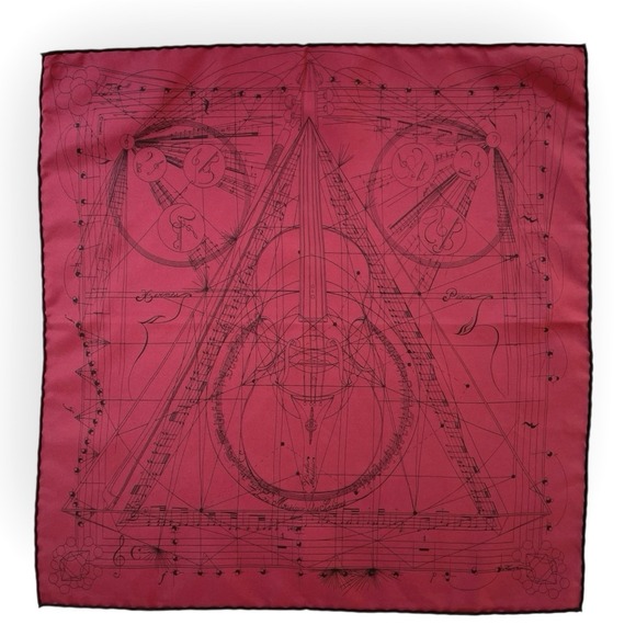 Vintage Hermes La Musique des Sphere Pochette Carre 45 Silk Scarf Pocket Square - Picture 1 of 9